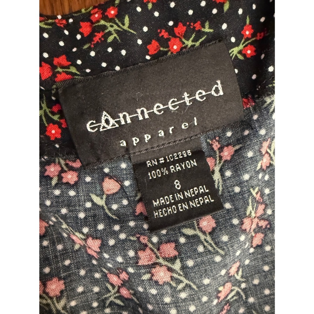 1990s Contempo Black Floral Rayon Maxi Dress Open Cross Back Grunge 8 - Picture 9 of 11